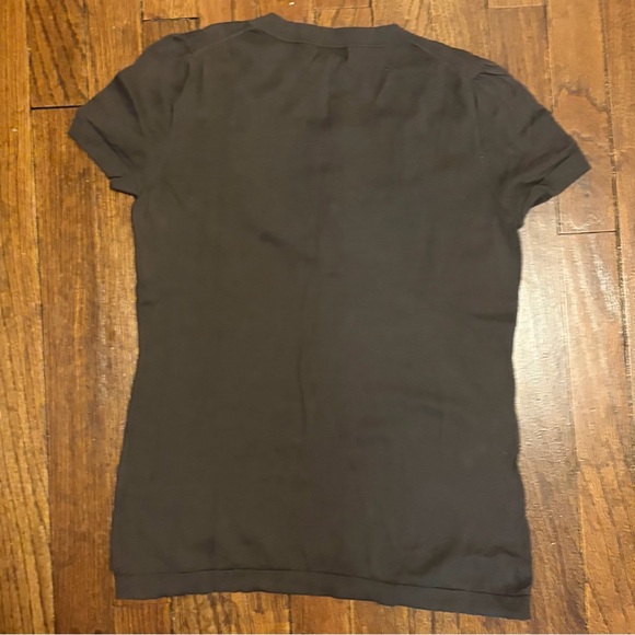 Banana Republic Brown Ruffle Bib & Tonal Button Accent Short Sleeve Knit Size S - Picture 4 of 4